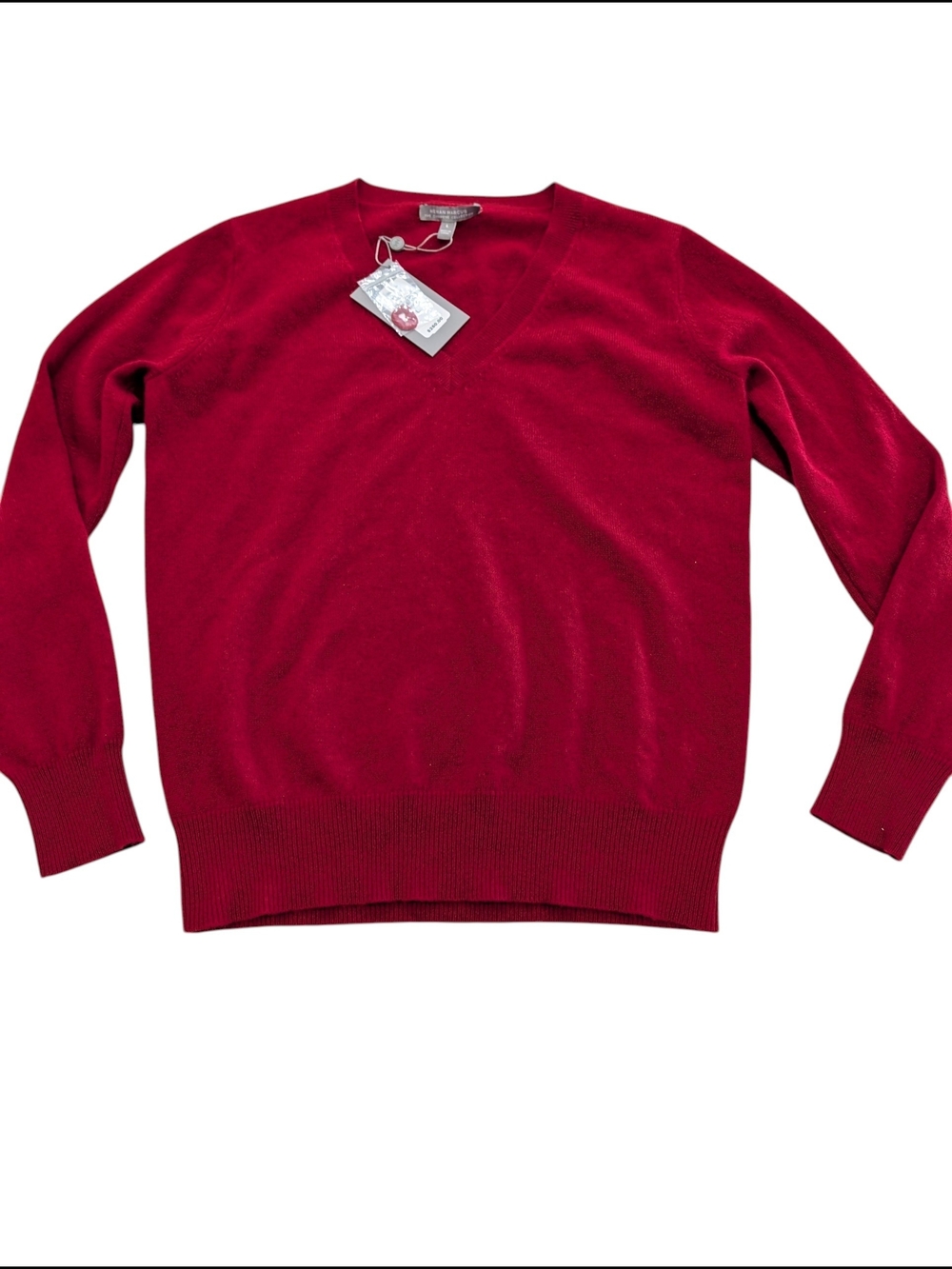 Neiman Marcus Cashmere Sweater Womens L Red V Neck 100% Cashmere NWT $260